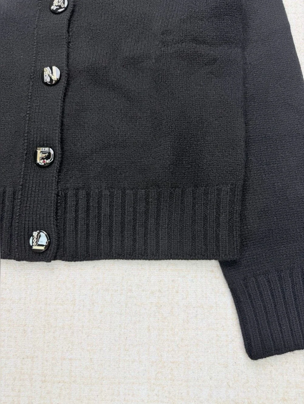 Chanel Black Button-Front Cashmere Cardigan